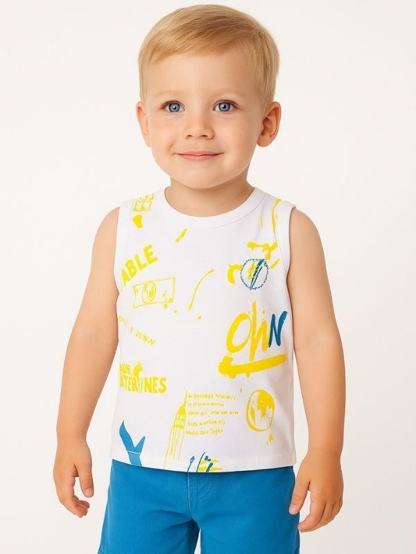 Erkek Bebek Pamuklu Renkli Yazı Baskılı Kolsuz T-shirt