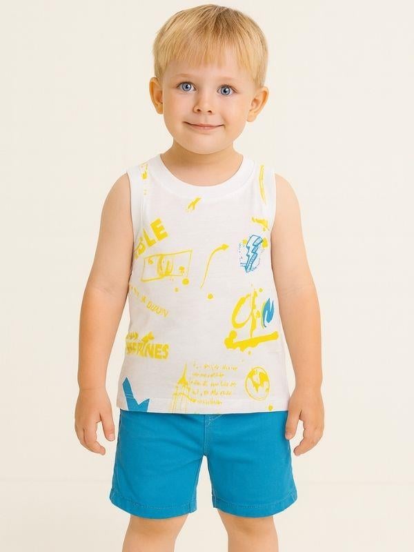 Erkek Bebek Pamuklu Renkli Yazı Baskılı Kolsuz T-shirt