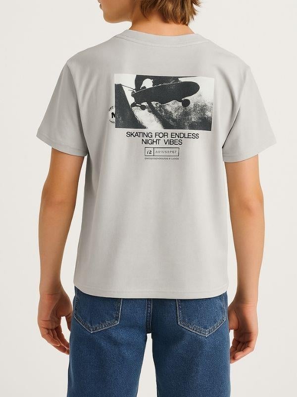 Erkek Bebek Pamuklu Sırtı Baskılı Skate T-shirt