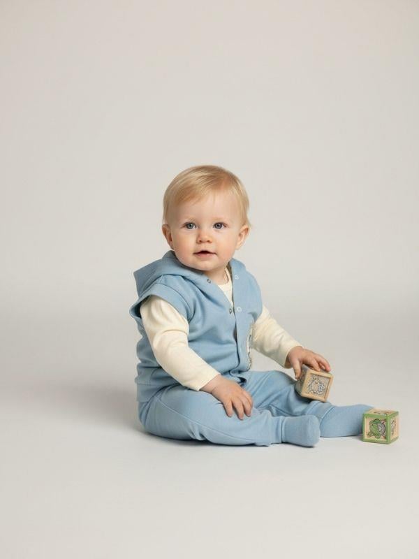 Erkek Bebek Pamuklu Tavşan Detaylı Yelekli Üçlü Eşofman Takım