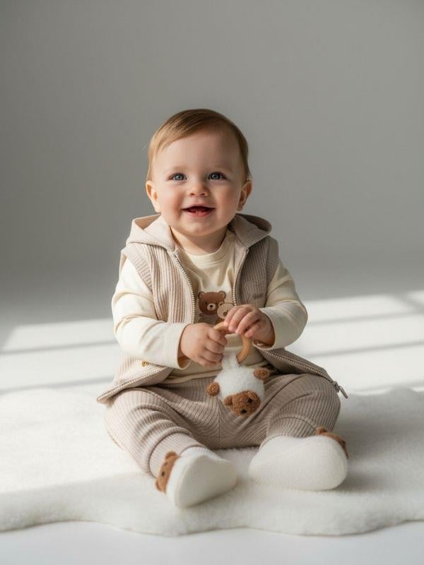 Erkek Bebek Pamuklu Üçlü Yelekli Eşofman Takımı