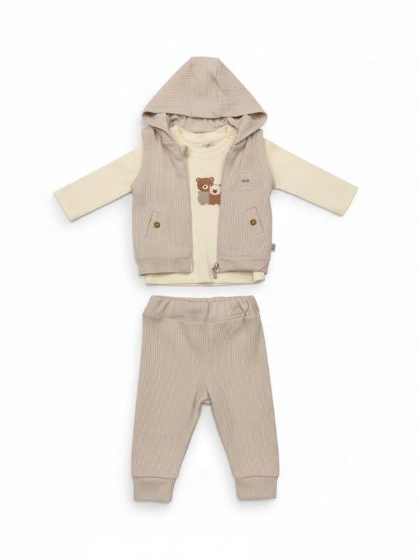 Erkek Bebek Pamuklu Üçlü Yelekli Eşofman Takımı