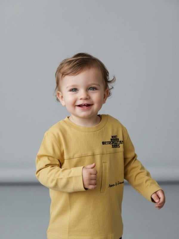 Erkek Bebek Pamuklu Yazı Detaylı İnce Uzun Kollu T-shirt