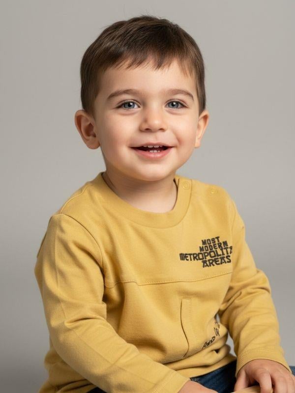 Erkek Bebek Pamuklu Yazı Detaylı İnce Uzun Kollu T-shirt