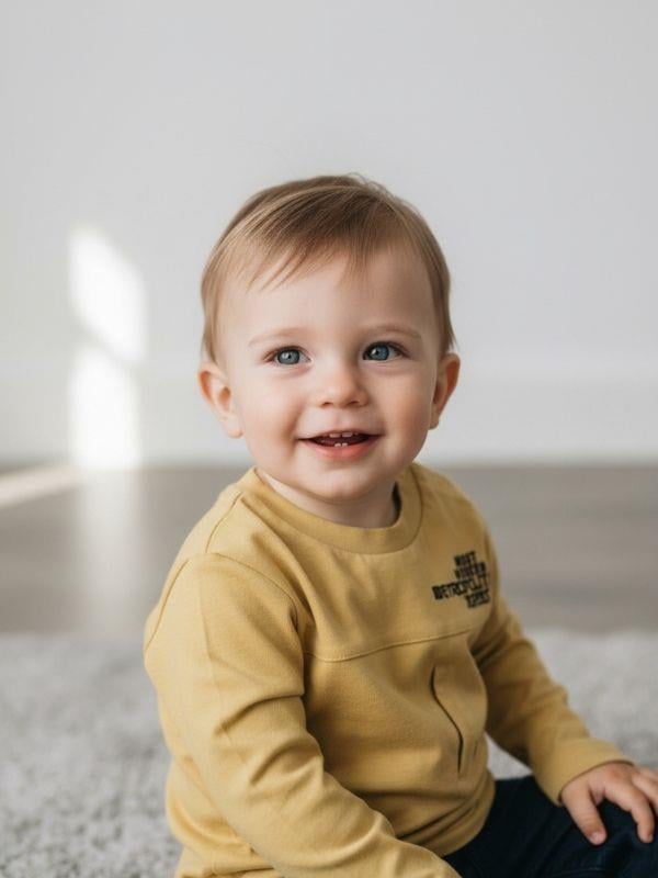 Erkek Bebek Pamuklu Yazı Detaylı İnce Uzun Kollu T-shirt