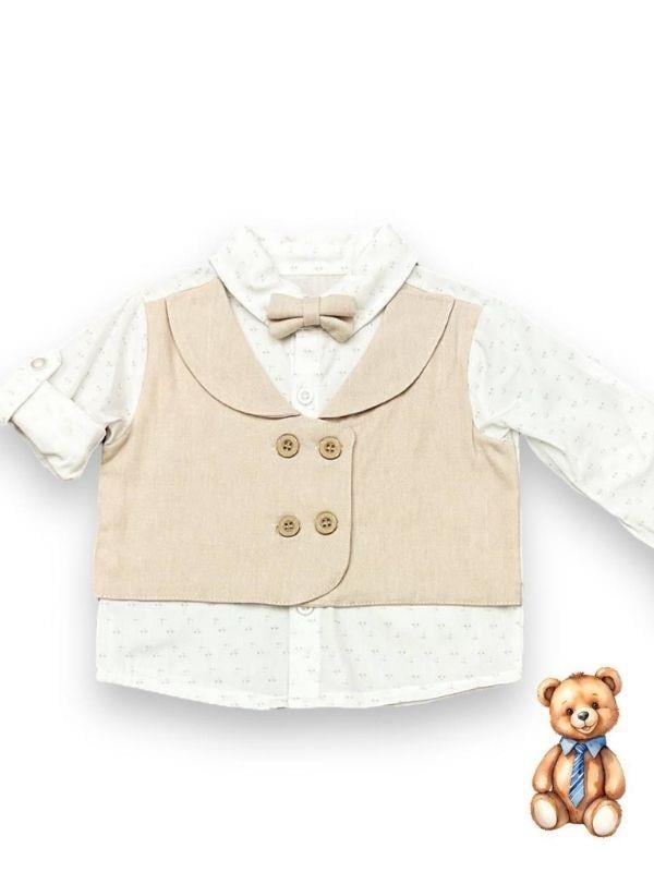 Erkek Bebek Papyon Şapka Gömlek Pantolonlu Pamuklu Şık Takım