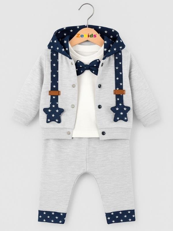 Erkek Bebek Papyonlu Hırkalı 3'lü Eşofman Takımı