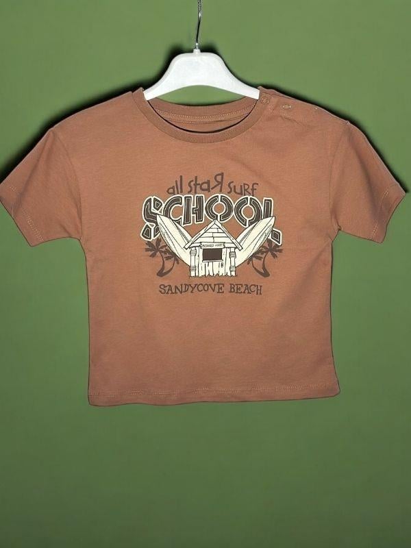Erkek Bebek School Yazılı Pamuklu T-shirt