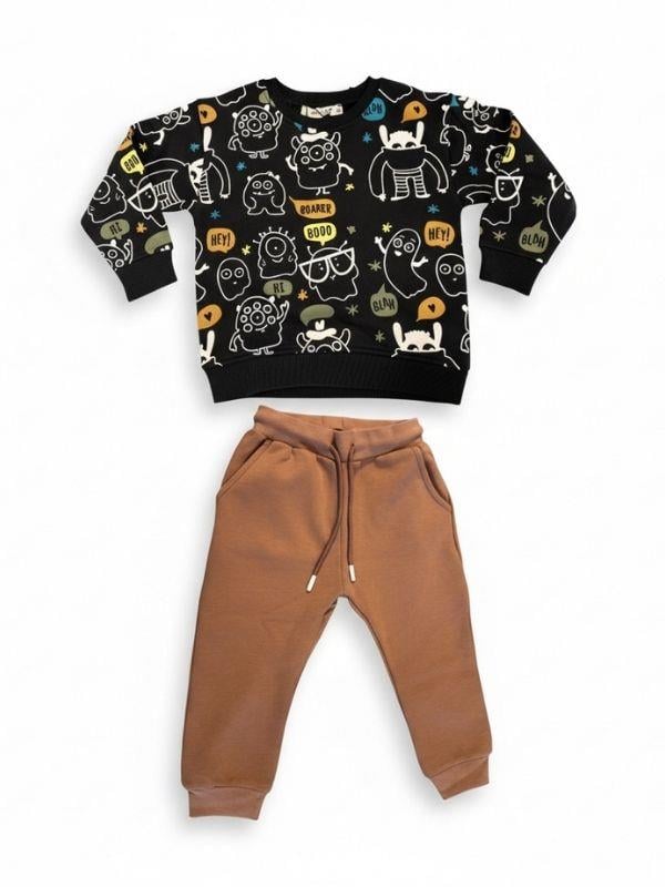 Erkek Bebek Sevimli Canavar Temalı Tasarım Eşofman Takımı