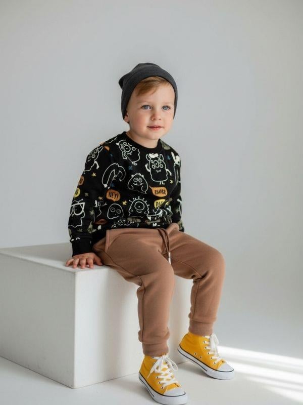 Erkek Bebek Sevimli Canavar Temalı Tasarım Eşofman Takımı