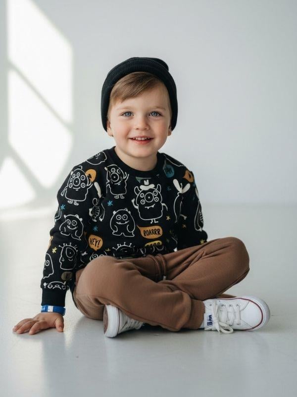 Erkek Bebek Sevimli Canavar Temalı Tasarım Eşofman Takımı