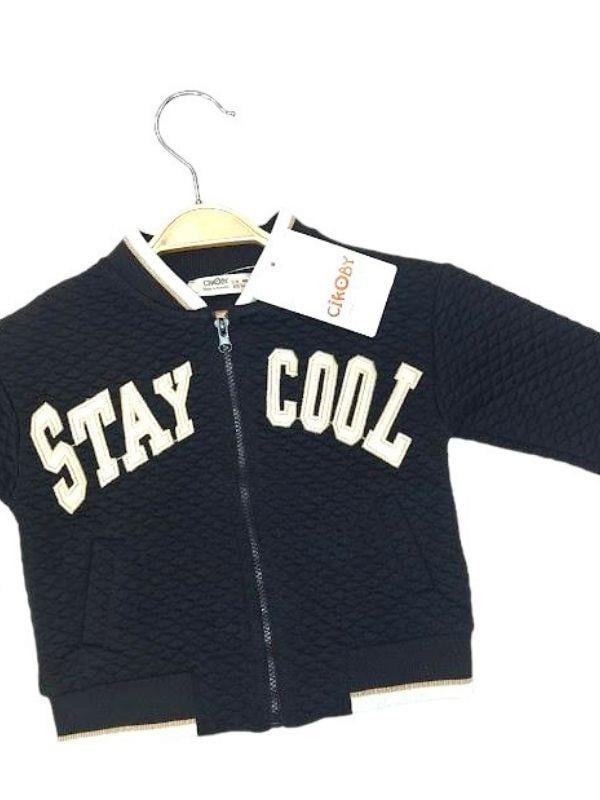 Erkek Bebek Stay Cool Baskılı Triko Bantlı Fermuarlı Hırka