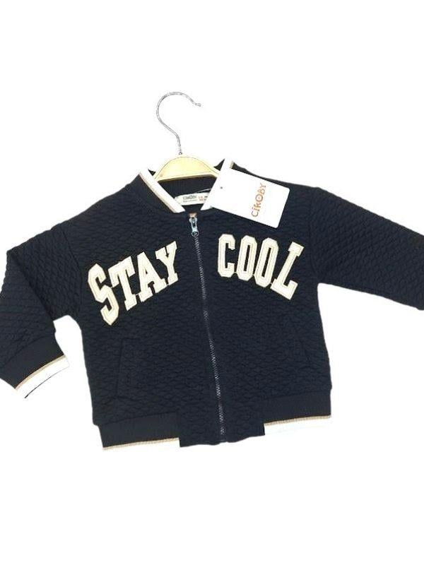 Erkek Bebek Stay Cool Baskılı Triko Bantlı Fermuarlı Hırka