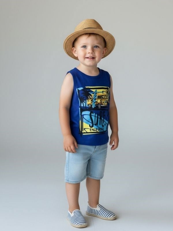 Erkek Bebek Surf Baskılı Kolsuz T-Shirt