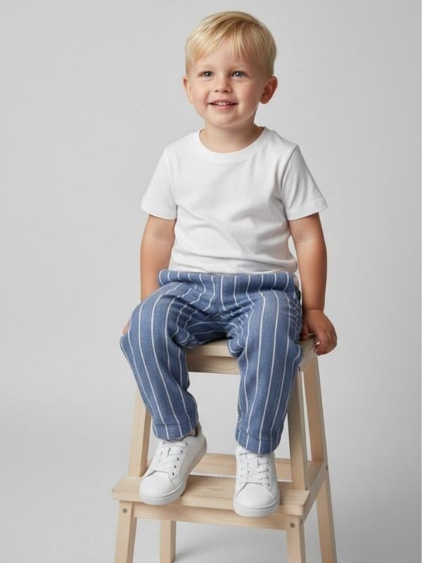 Erkek Bebek T-shirt Çizgili Keten Pantolonlu Takım