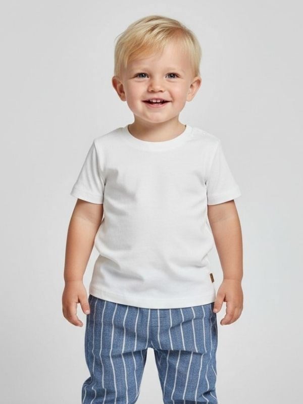 Erkek Bebek T-shirt Çizgili Keten Pantolonlu Takım