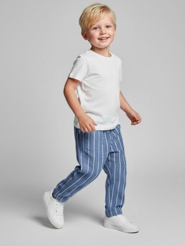 Erkek Bebek T-shirt Çizgili Keten Pantolonlu Takım