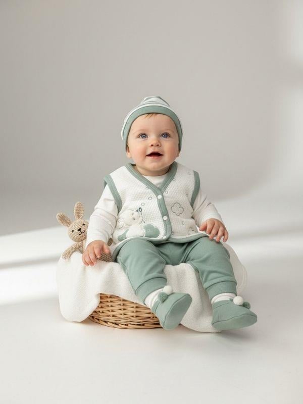 Erkek Bebek Tavşan Desenli Yelek