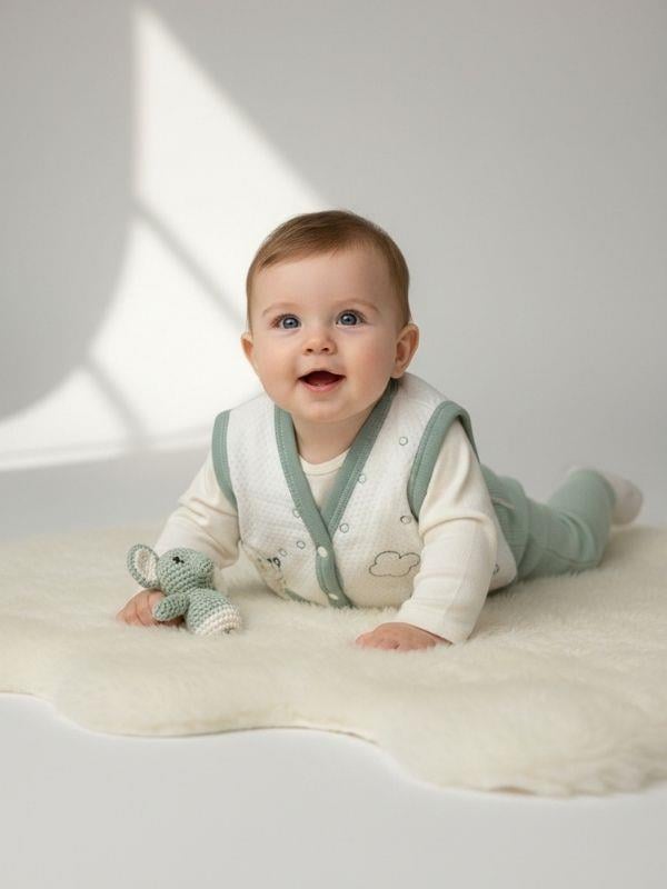 Erkek Bebek Tavşan Desenli Yelek