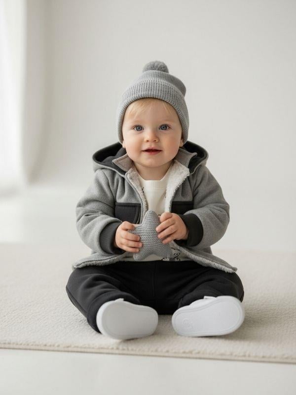 Erkek Bebek Uzun Kollu T-shirt Kapüşonlu Ceketli Üçlü Eşofman Takımı