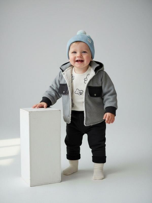 Erkek Bebek Uzun Kollu T-shirt Kapüşonlu Ceketli Üçlü Eşofman Takımı