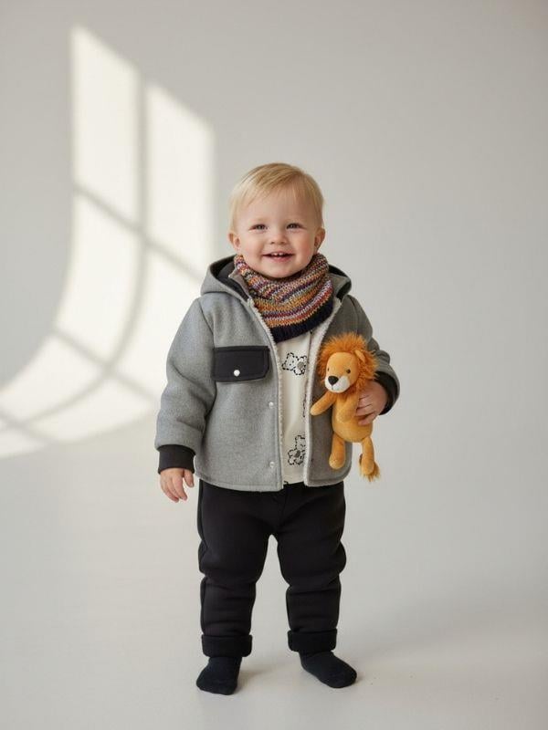 Erkek Bebek Uzun Kollu T-shirt Kapüşonlu Ceketli Üçlü Eşofman Takımı