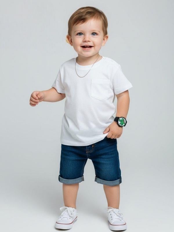 Erkek Bebek Yakası Çıtçıtlı Pamuklu Cep Detaylı Basic T-shirt