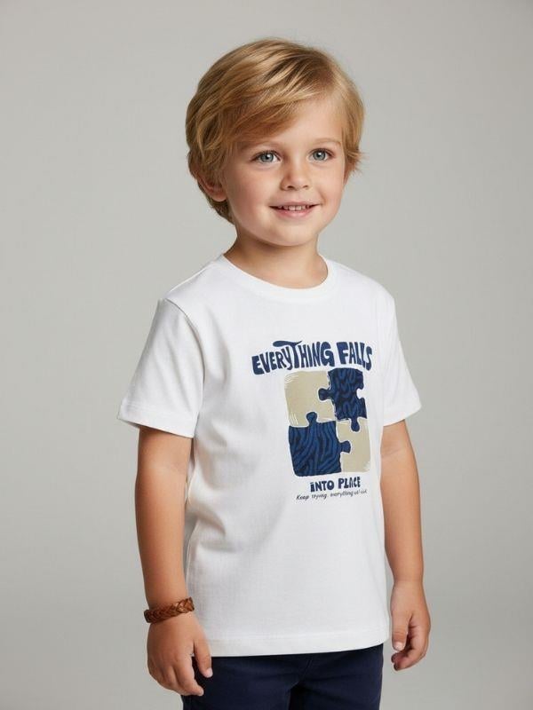 Erkek Bebek Yapboz Baskılı Pamuklu Kısa Kollu T-shirt