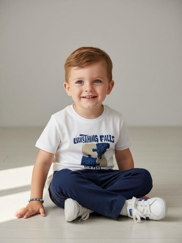 Erkek Bebek Yapboz Baskılı Pamuklu Kısa Kollu T-shirt