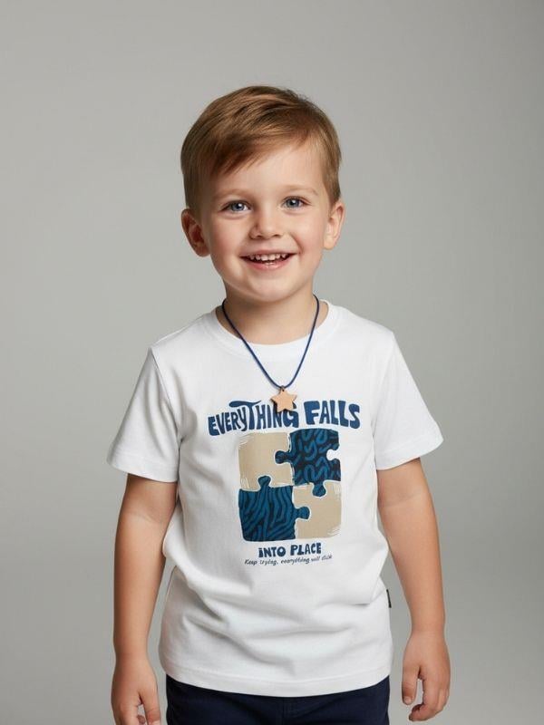 Erkek Bebek Yapboz Baskılı Pamuklu Kısa Kollu T-shirt