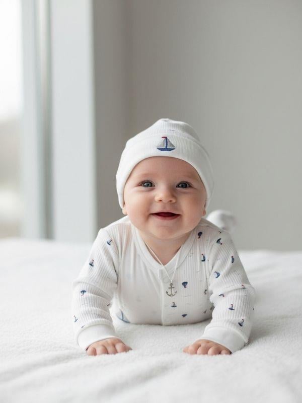 Erkek Bebek Yelken Desenli Patikli Tulum