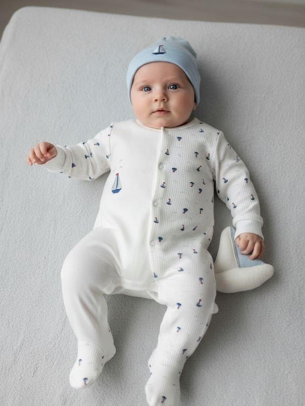 Erkek Bebek Yelken Desenli Patikli Tulum