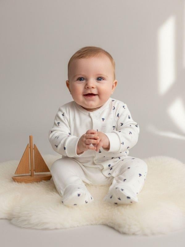 Erkek Bebek Yelken Desenli Patikli Tulum