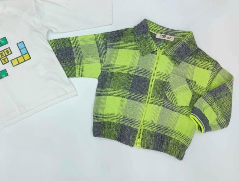 Erkek Bebek Yeşil Kareli Ceket Ve Lego Baskılı Uzun Kollu 2 li Takım