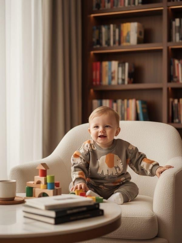 Erkek Bebek yumuşak Dokulu Fil Desenli Sweatshirt