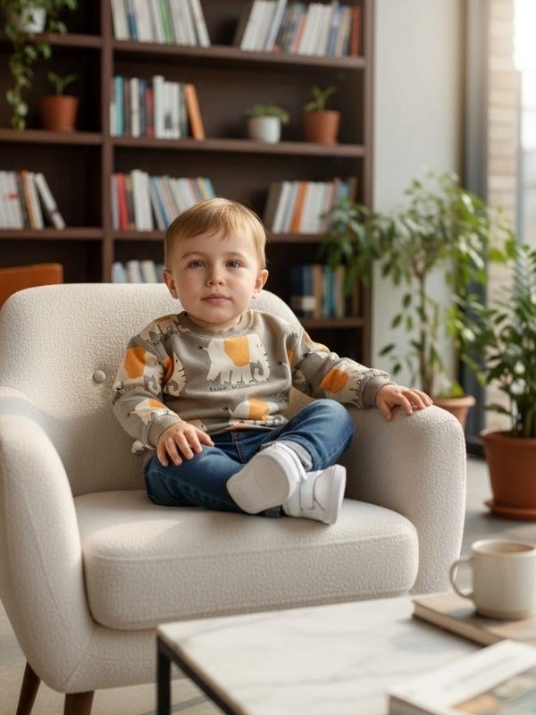 Erkek Bebek yumuşak Dokulu Fil Desenli Sweatshirt