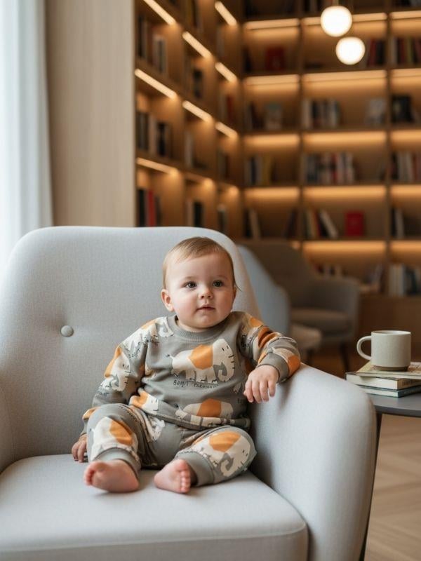 Erkek Bebek yumuşak Dokulu Fil Desenli Sweatshirt