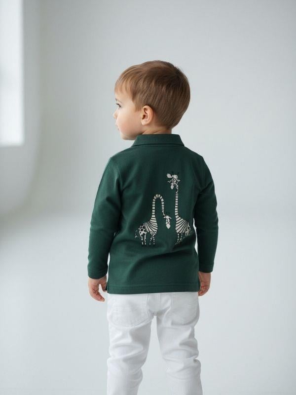 Erkek Bebek Zürafa Baskılı Uzun Kollu T-shirt