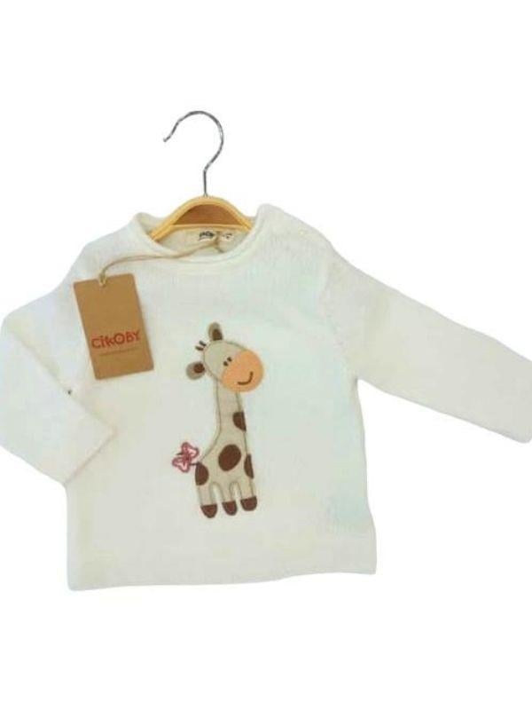 Erkek Bebek Zürafa Nakışlı Yandan Kapamalı Kazak