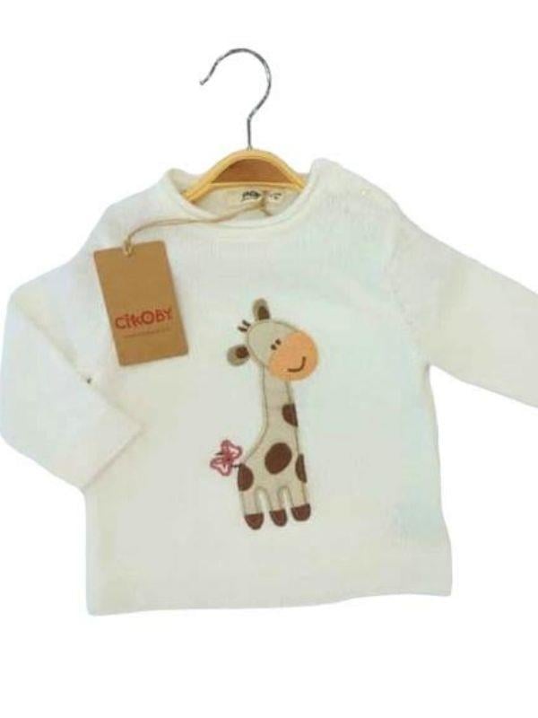Erkek Bebek Zürafa Nakışlı Yandan Kapamalı Kazak