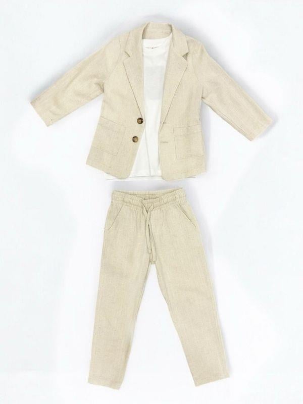 Erkek Çocuk 3 lü Pamuklu Keten Takım