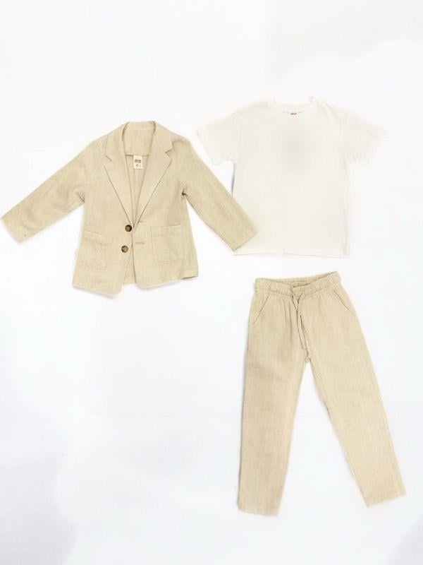 Erkek Çocuk 3 lü Pamuklu Keten Takım