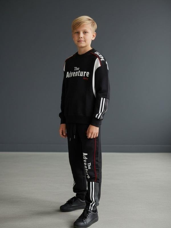 Erkek Çocuk Adventure Yazılı Şerit Detaylı Baskılı Eşofman Takım