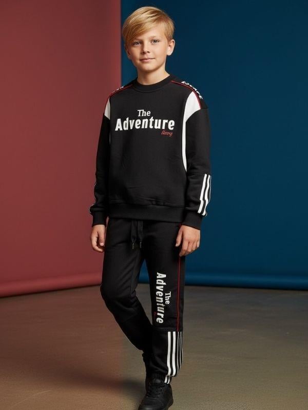 Erkek Çocuk Adventure Yazılı Şerit Detaylı Baskılı Eşofman Takım