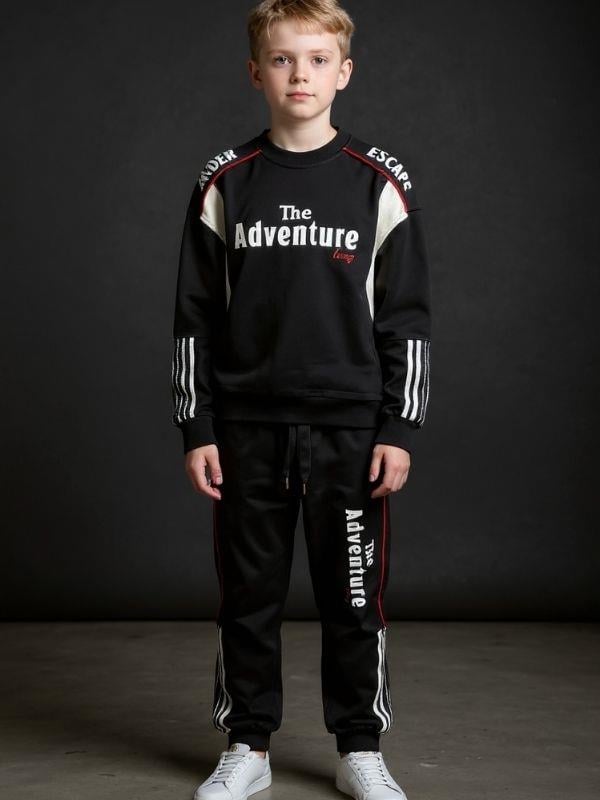 Erkek Çocuk Adventure Yazılı Şerit Detaylı Baskılı Eşofman Takım