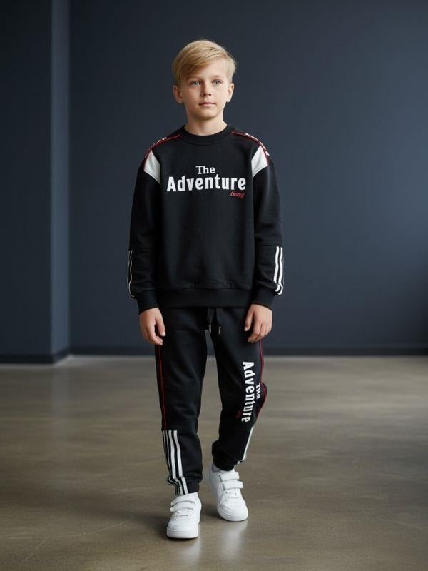 Erkek Çocuk Adventure Yazılı Şerit Detaylı Baskılı Eşofman Takım