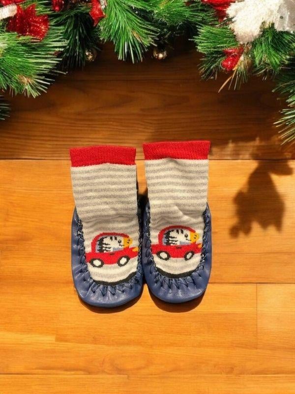 Erkek Çocuk Altı Kaydırmazlı Hayvan Figürlü Ev Kreş Çorabı
