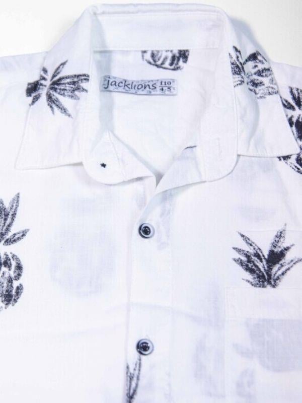 Erkek Çocuk Ananas Baskılı Uzun Kol Gömlek