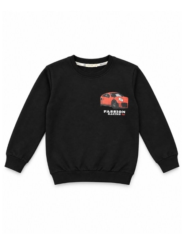 Erkek Çocuk Araba Baskılı Bisiklet Yaka Sweatshirt