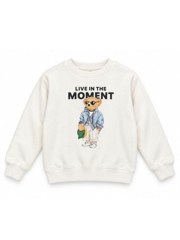 Erkek Çocuk Ayıcık Baskılı Bisiklet Yaka Sweatshirt